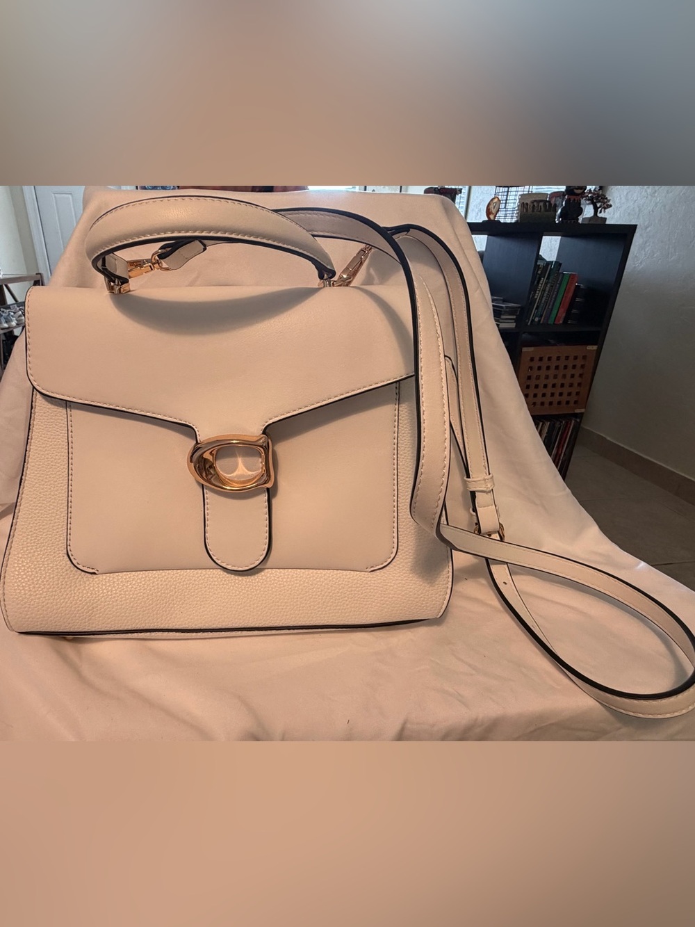 Classic White Leather Top-Handle Satchel with Gold Hardware *read disclaimer*